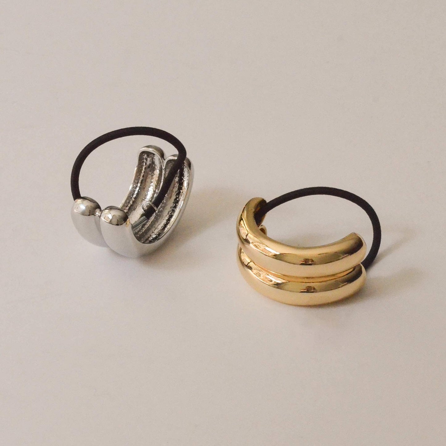 Wide Double Arch Metal Ponytail Hair Tie — Gold