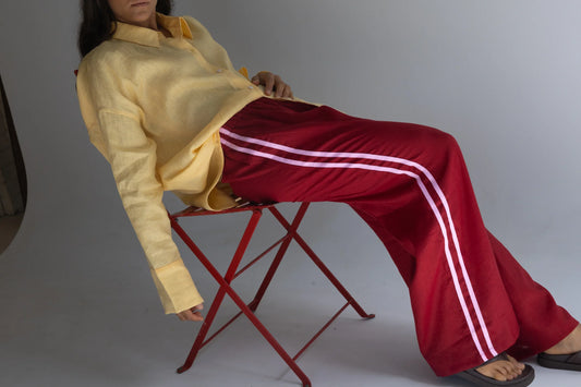 Linen Track Pant — Crimson