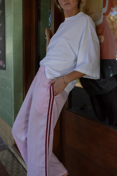 Linen Track Pant — Pale Fuchsia