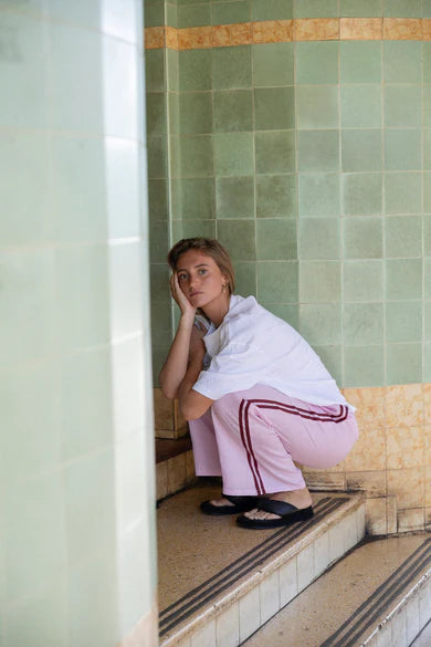 Linen Track Pant — Pale Fuchsia