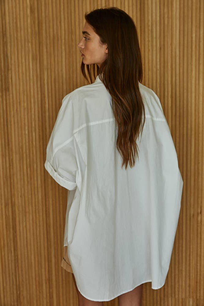 Oversized Woven Cotton Shirt — White