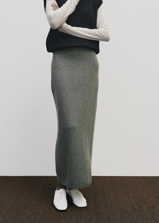 Cashmere Blend Knit Midi Skirt — Gray