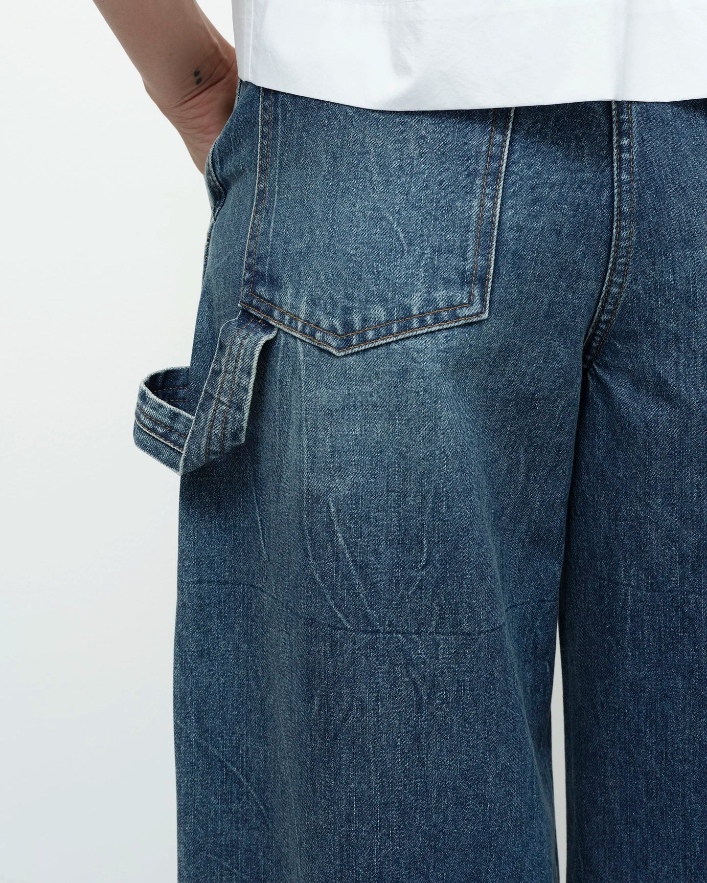 Barrel Leg Patch Denim — Blue