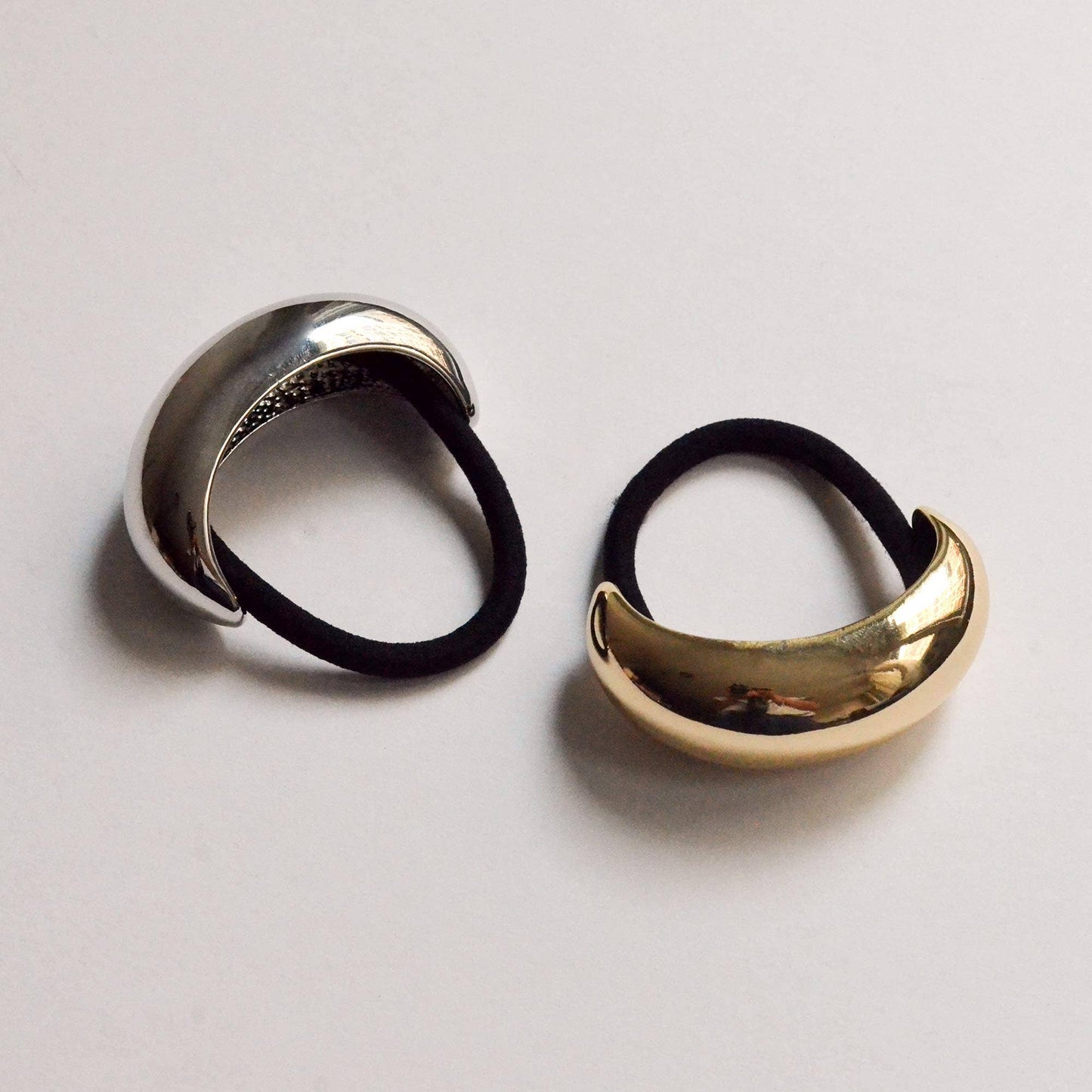 Wide Crescent Metal Ponytail Hair Tie — Silver