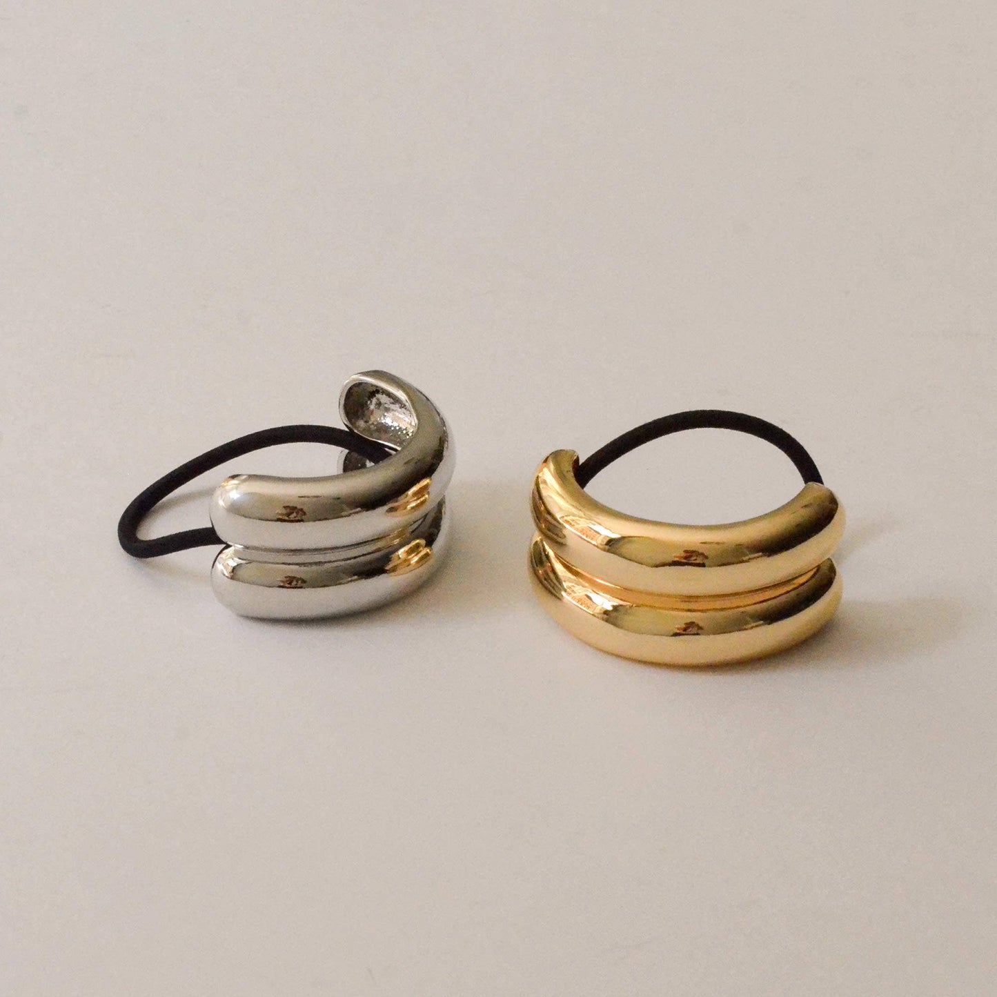 Wide Double Arch Metal Ponytail Hair Tie — Silver