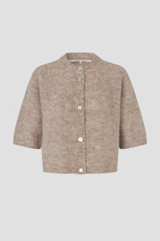 Andrea Knit Rib Cardigan — Light Beige Melange