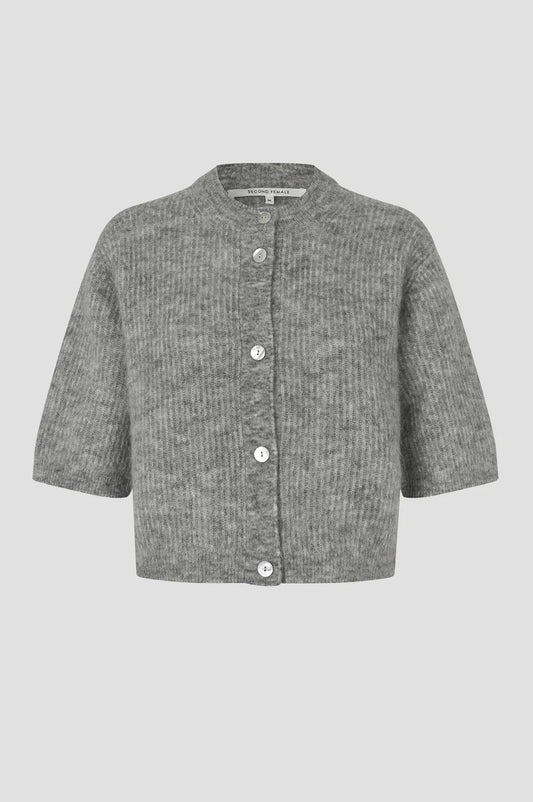 Andrea Knit Rib Cardigan — Grey Melange