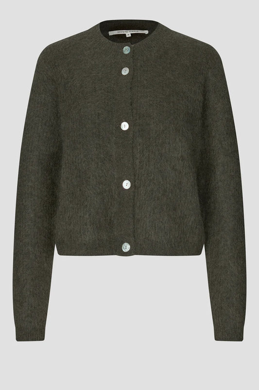 Andrea Knit Rib Long Sleeve Cardigan — Black Olive
