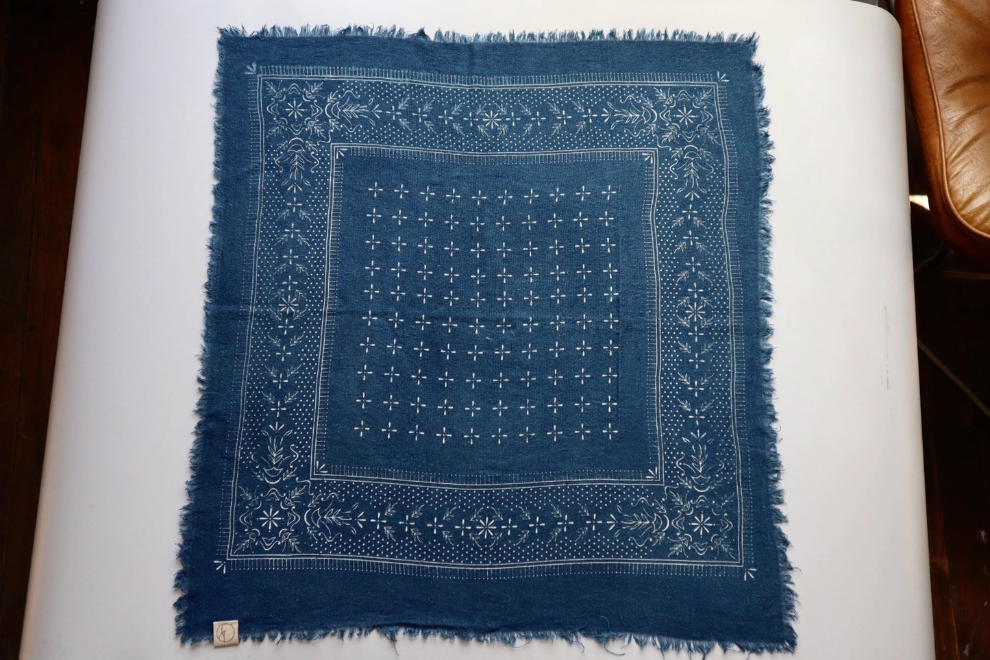 Classic Raw Silk Bandana — Indigo / White