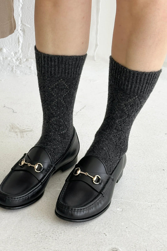 Cashmere Pointelle Socks — Charcoal