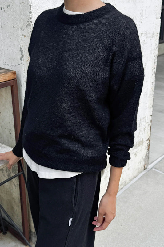 Cecile Crew Neck Mohair Sweater — Black