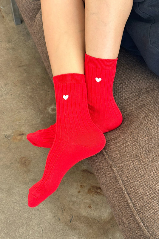 Embroidered Her Socks — Classic Red + Heart