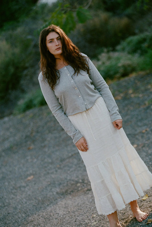 Organic Rib Cardigan — Heather Grey