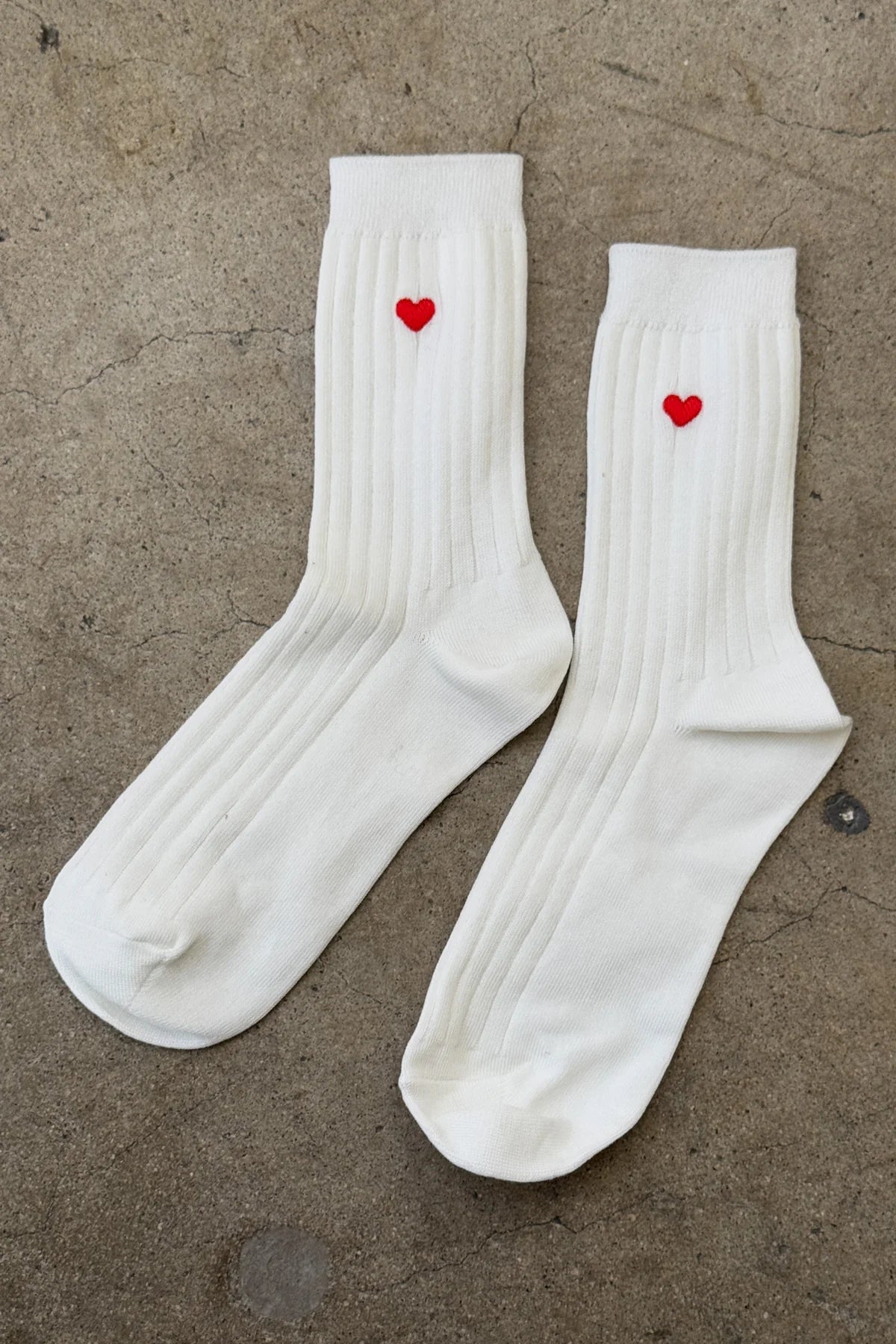 Embroidered Her Socks — Classic White + Heart