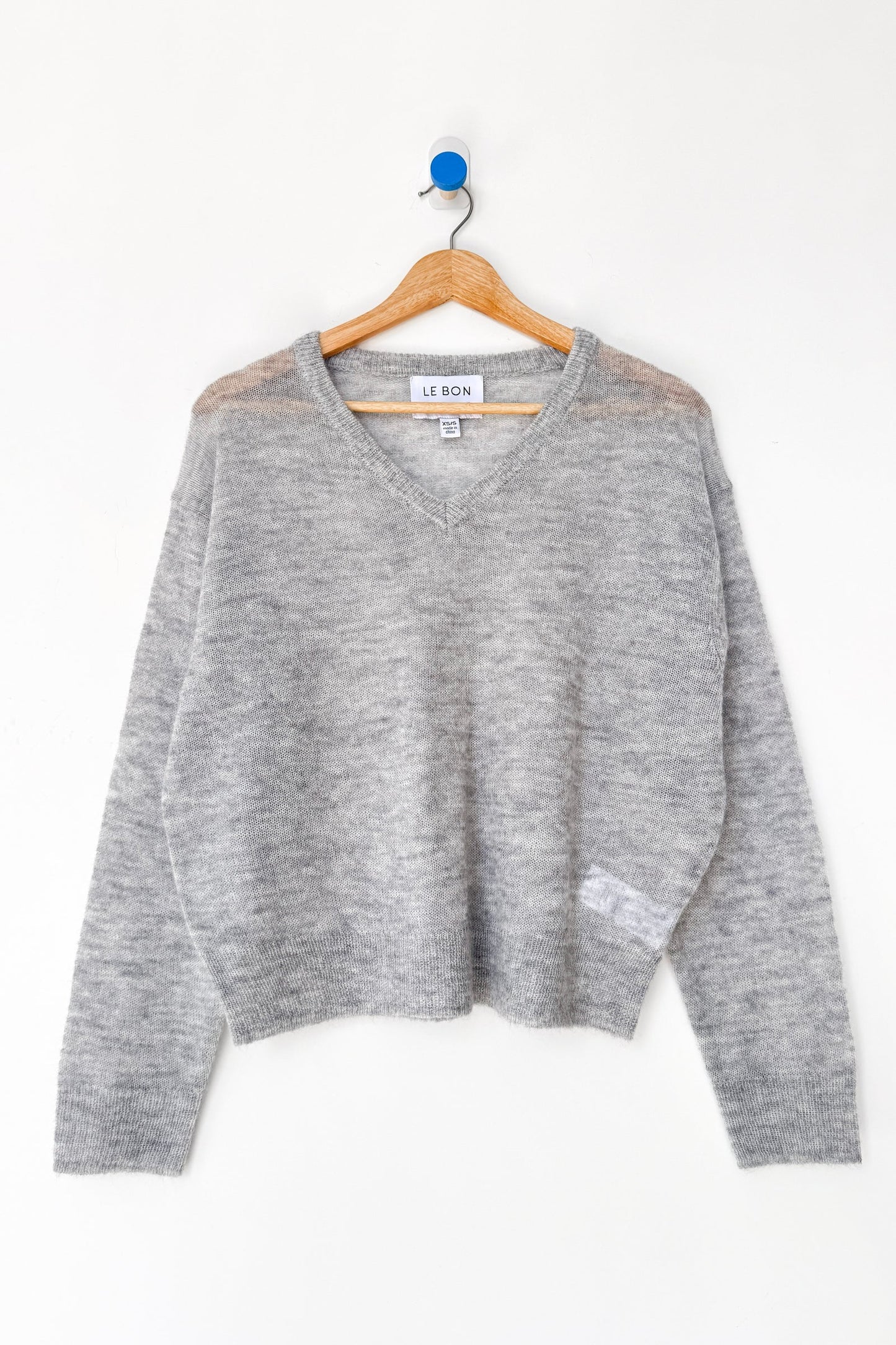 Matthew V-Neck Mohair Sweater — Icy Grey