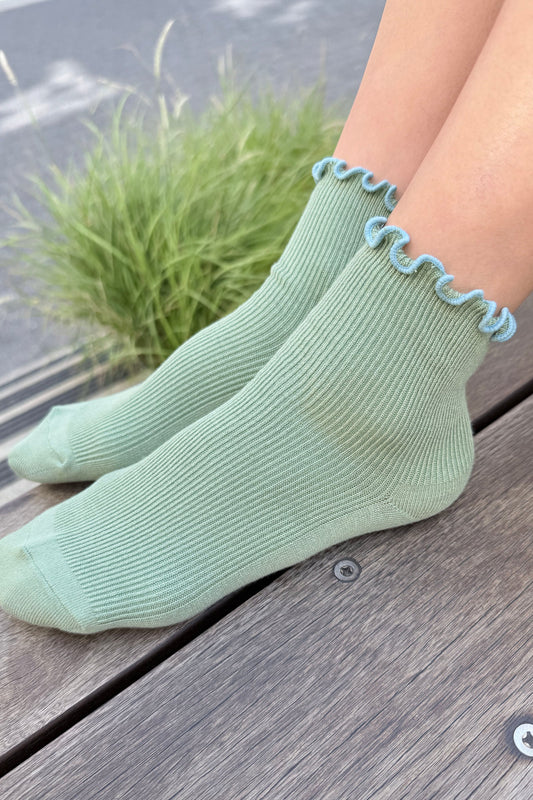 Petite Ruffled Modal Socks — Sea Glass / Powder Blue