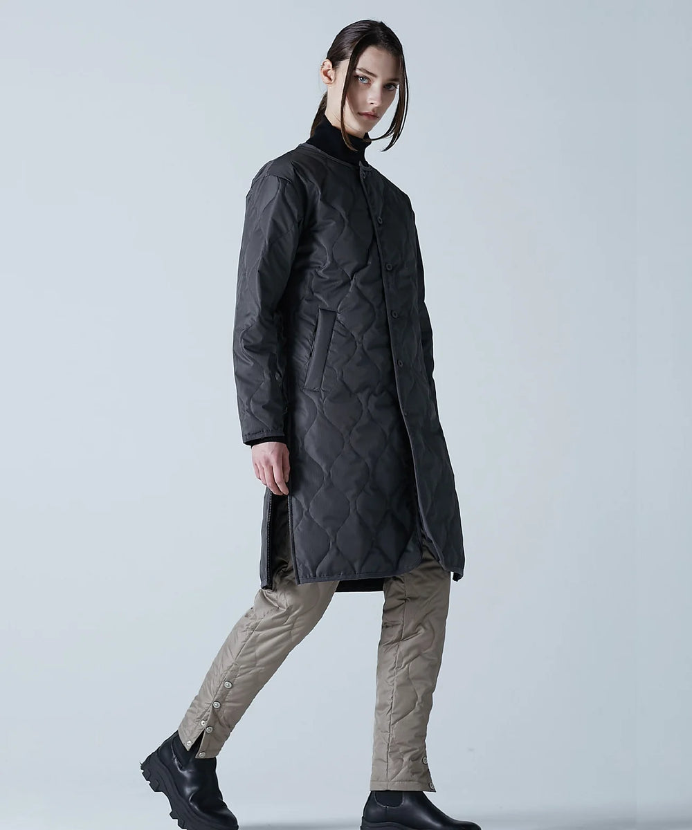 Taion Long Military Crew Neck Quilted Coat - Olive | Vincent Park 