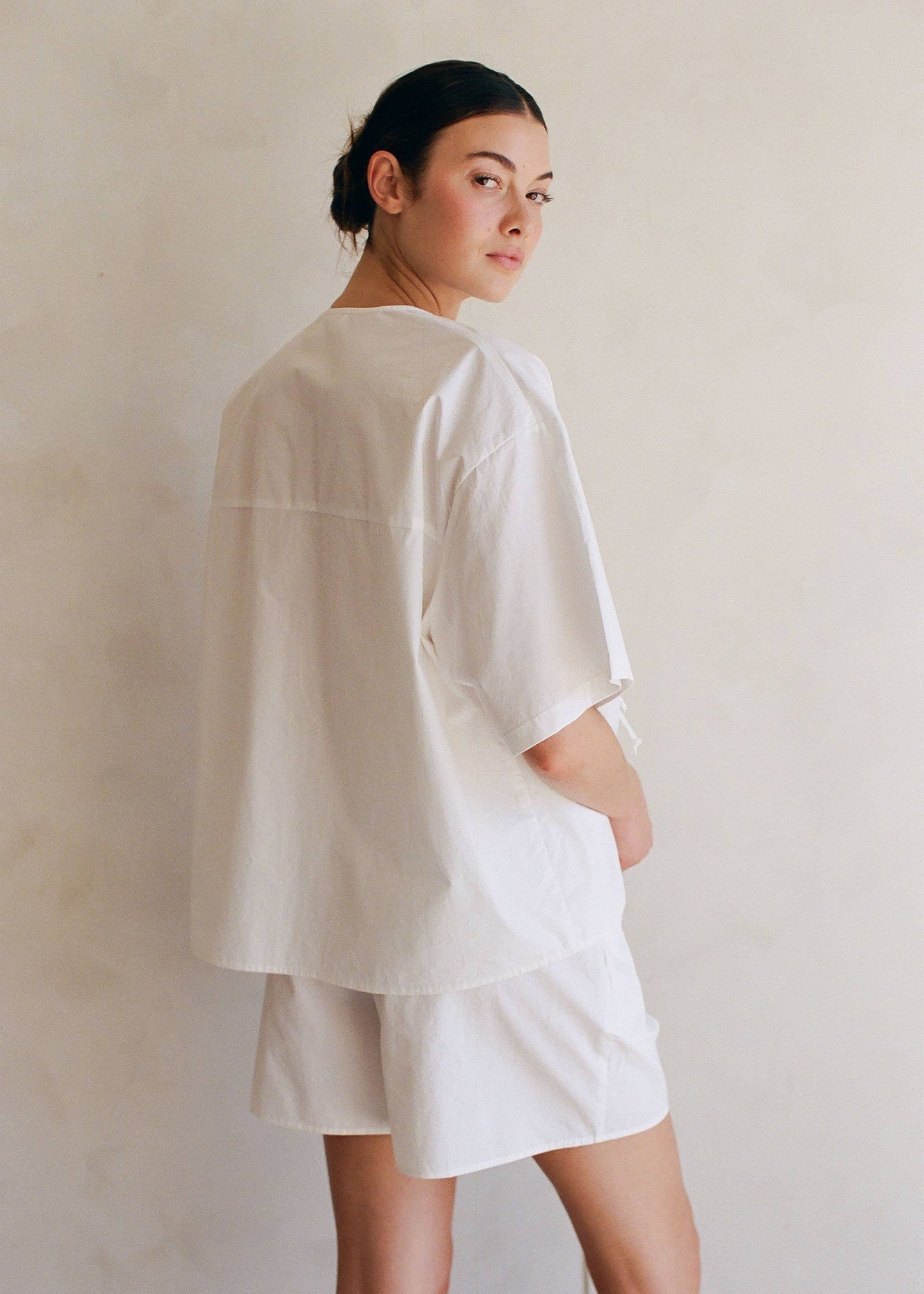 Cotton Poplin Tie Front Top - Off White