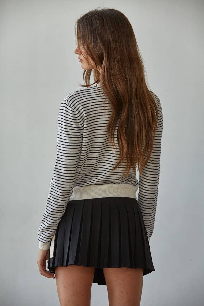 By Together Striped Crew Neck Cardigan