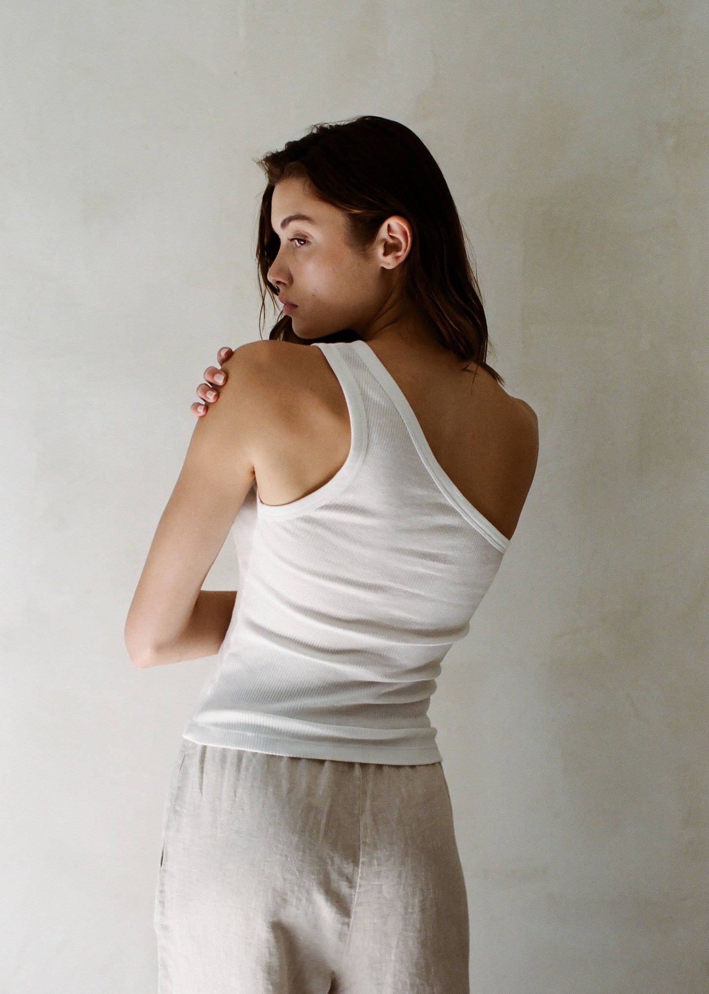 One Shoulder Ribbed Tank - White