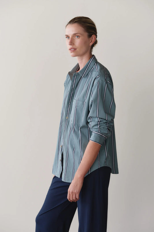 The Pop Button Down — Sage Stripe