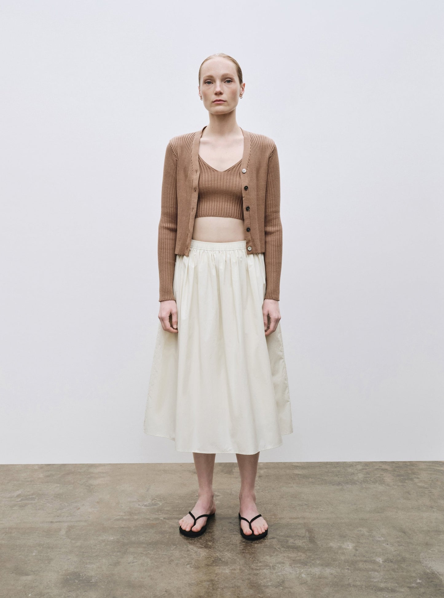 Mijeong Park Ribbed Knit V-Neck Crop Top - Camel - Vincent Park - {{shop.address.city}} {{ shop.address.country }}