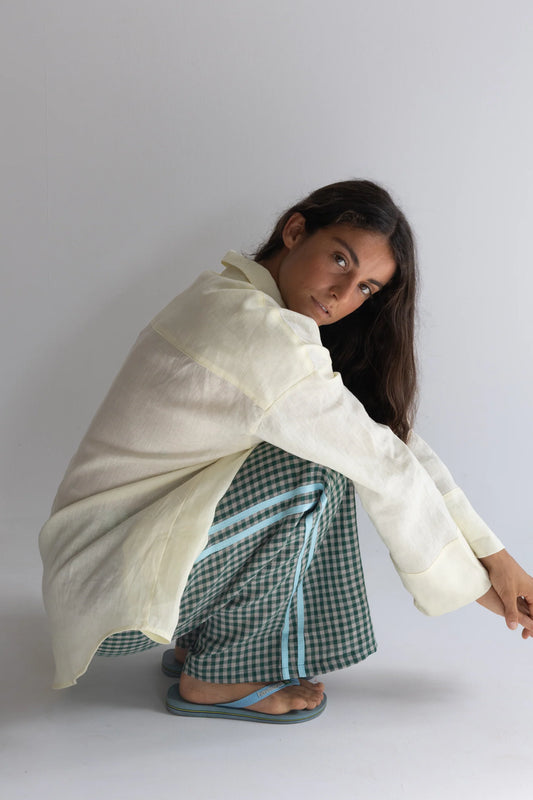 Linen Track Pant — Green Check