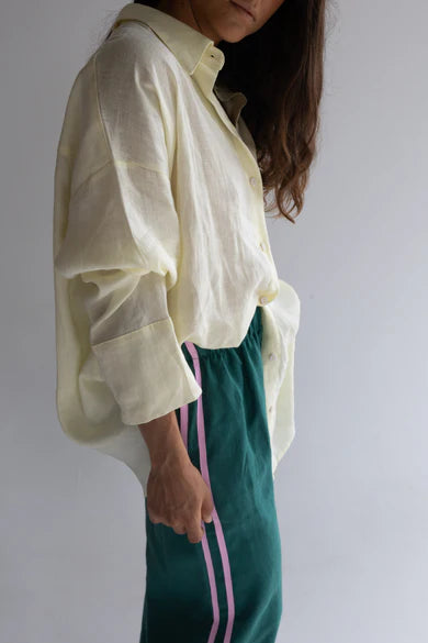 Linen Track Pant — Bottle Green