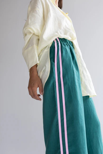 Linen Track Pant — Bottle Green