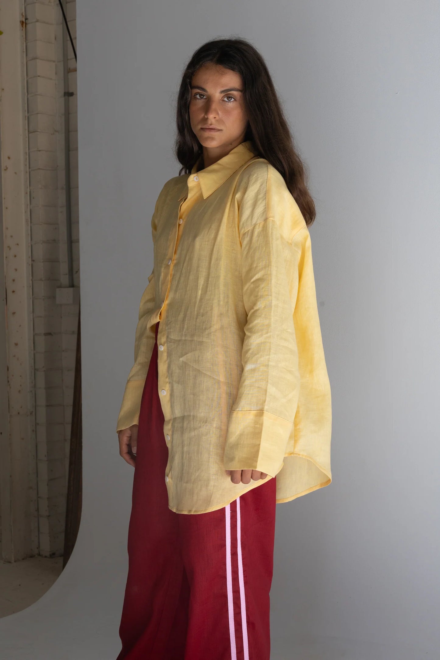 Linen Track Pant — Crimson