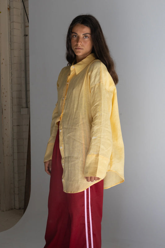 Linen Track Pant — Crimson