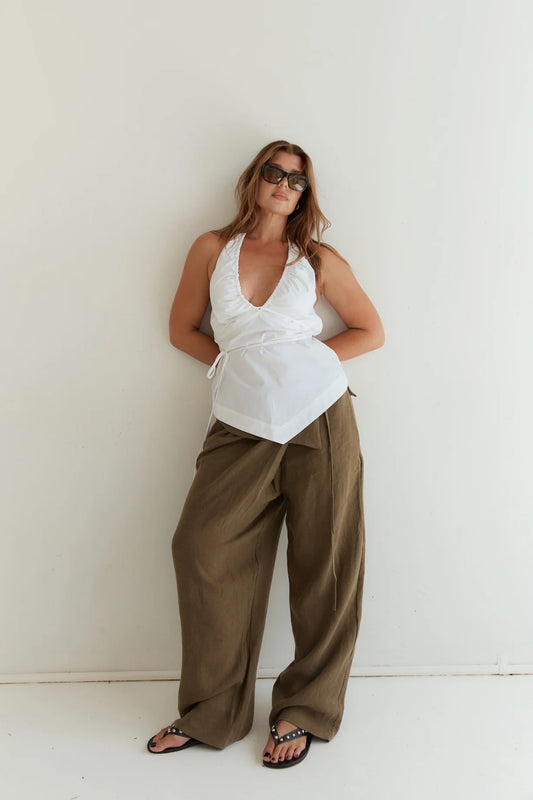 Cotton Tie Front Tank — White