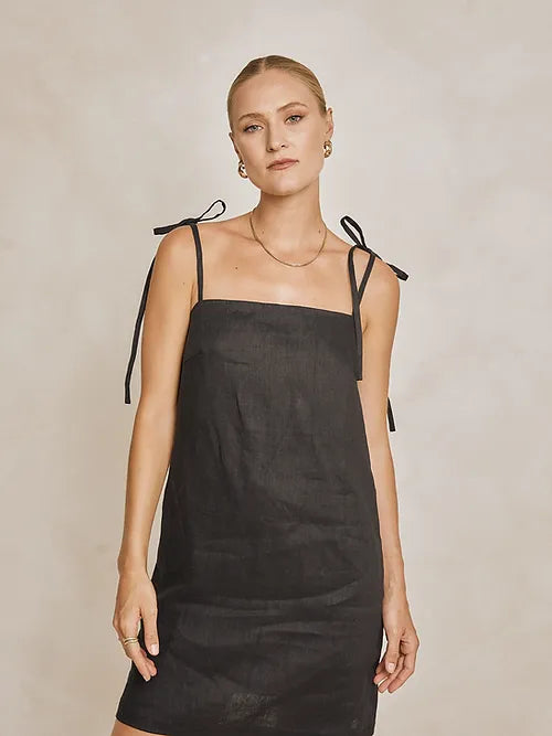 Modern Sunday Tie Shoulder Sundress - Black