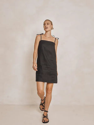 Modern Sunday Tie Shoulder Sundress - Black