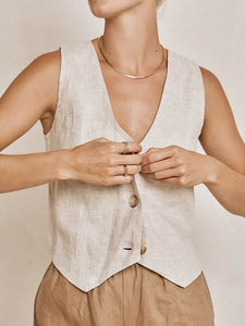 Modern Sunday Linen Vest - Natural