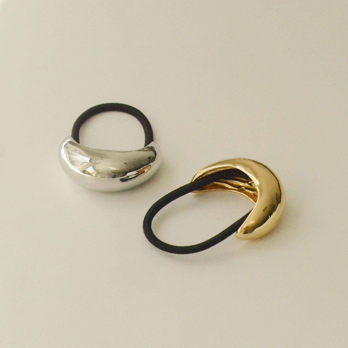 Narrow Crescent Metal Cuff Hair Tie — Silver