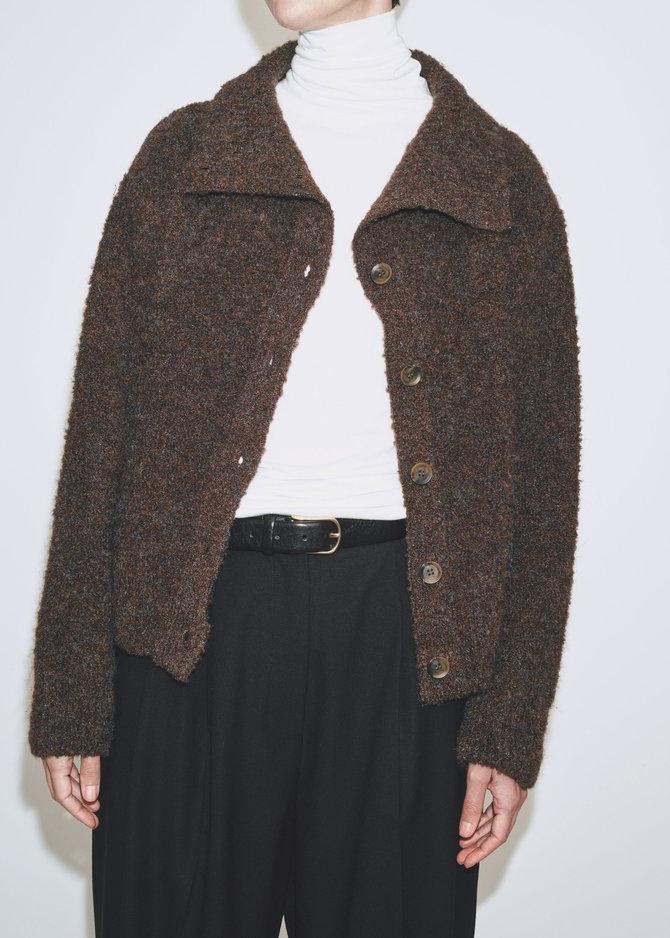 Spread Collar Boucle Cardigan - Chocolate