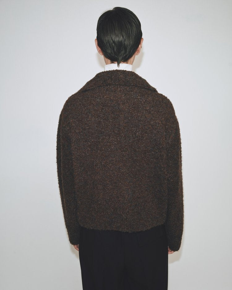 Spread Collar Boucle Cardigan - Chocolate