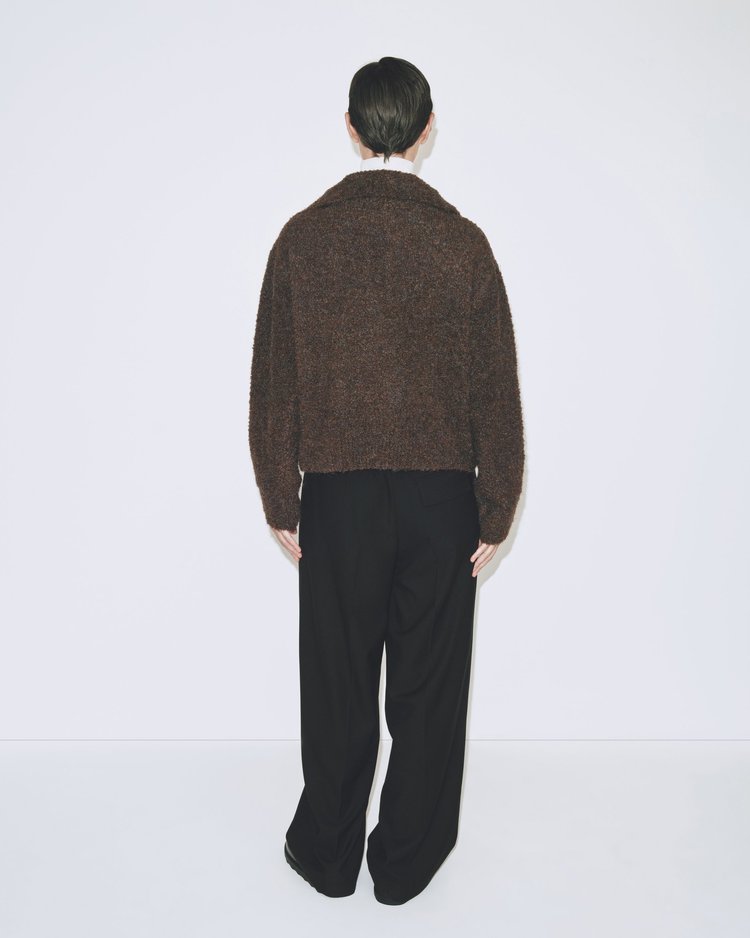 Spread Collar Boucle Cardigan - Chocolate