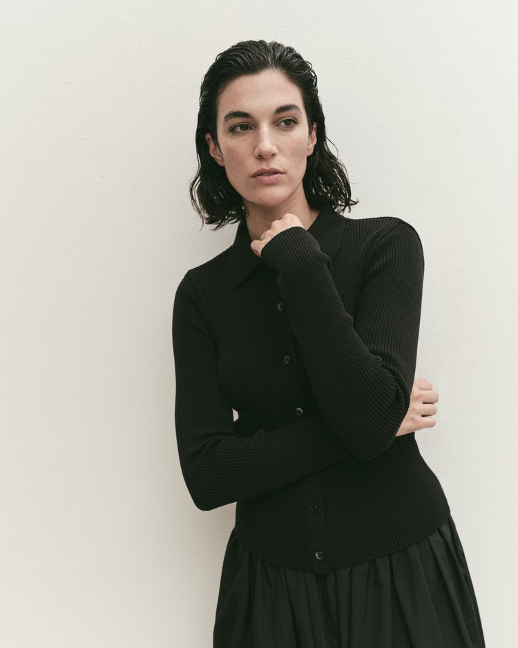 Ribbed Short Cardigan - Black