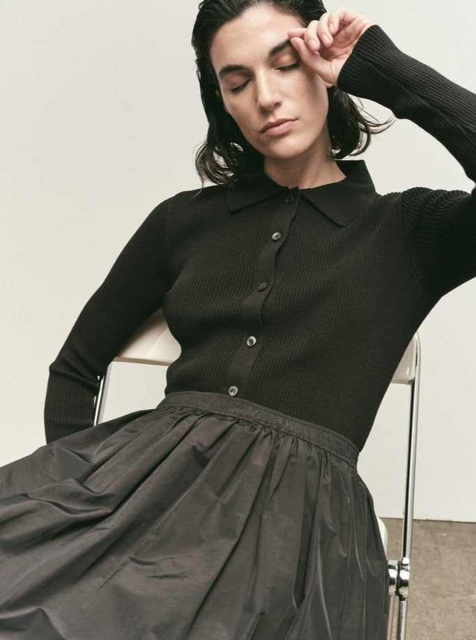 Ribbed Short Cardigan - Black