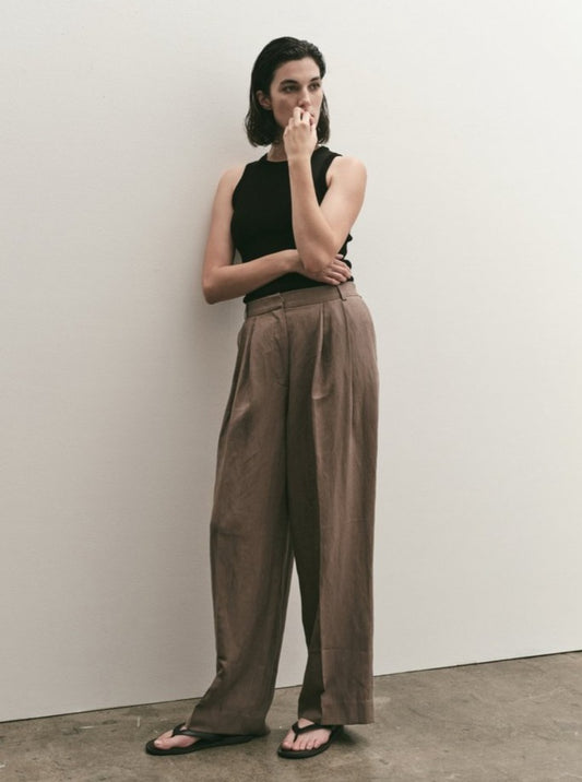 Linen Blend Wide Leg Pants