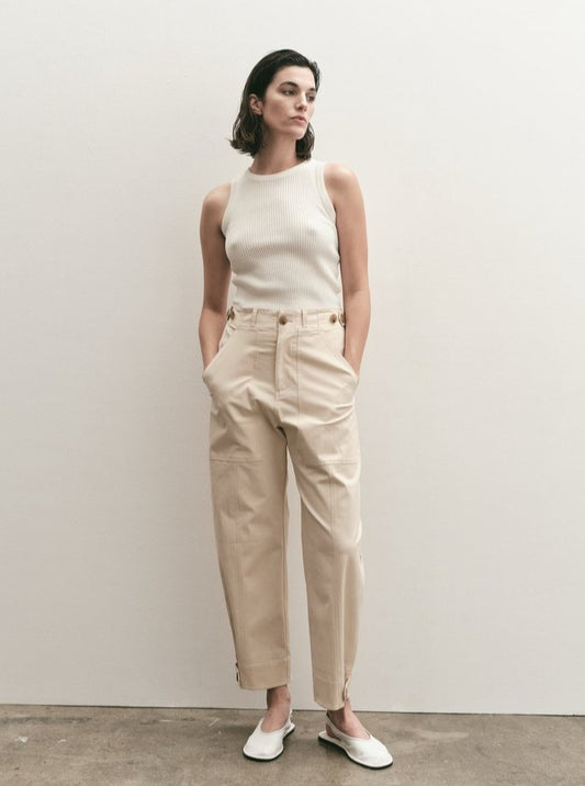 Cropped Workwear Trouser - Light Beige