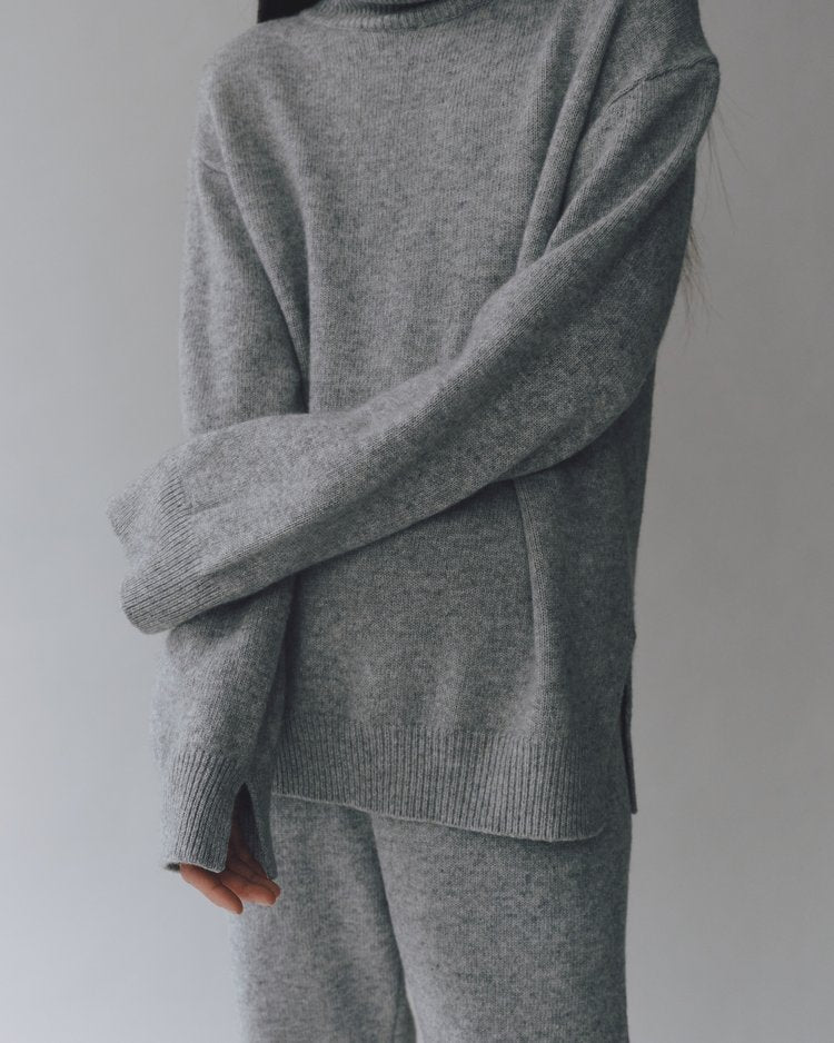 Cashmere blend High Neck Knit - Grey