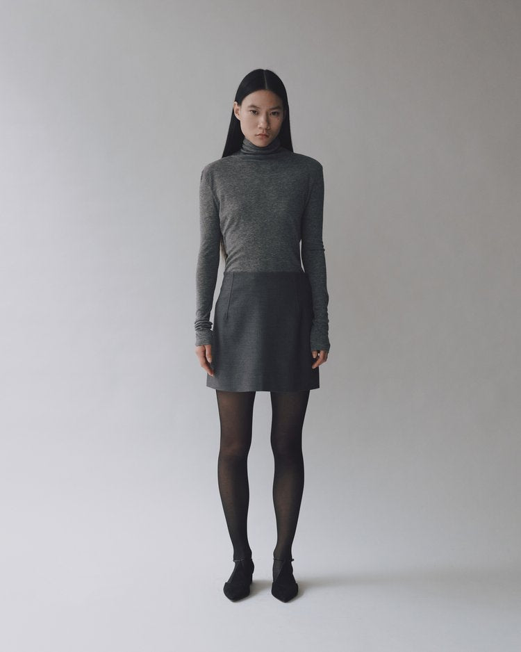Wool Blend Mini Skirt - Charcoal