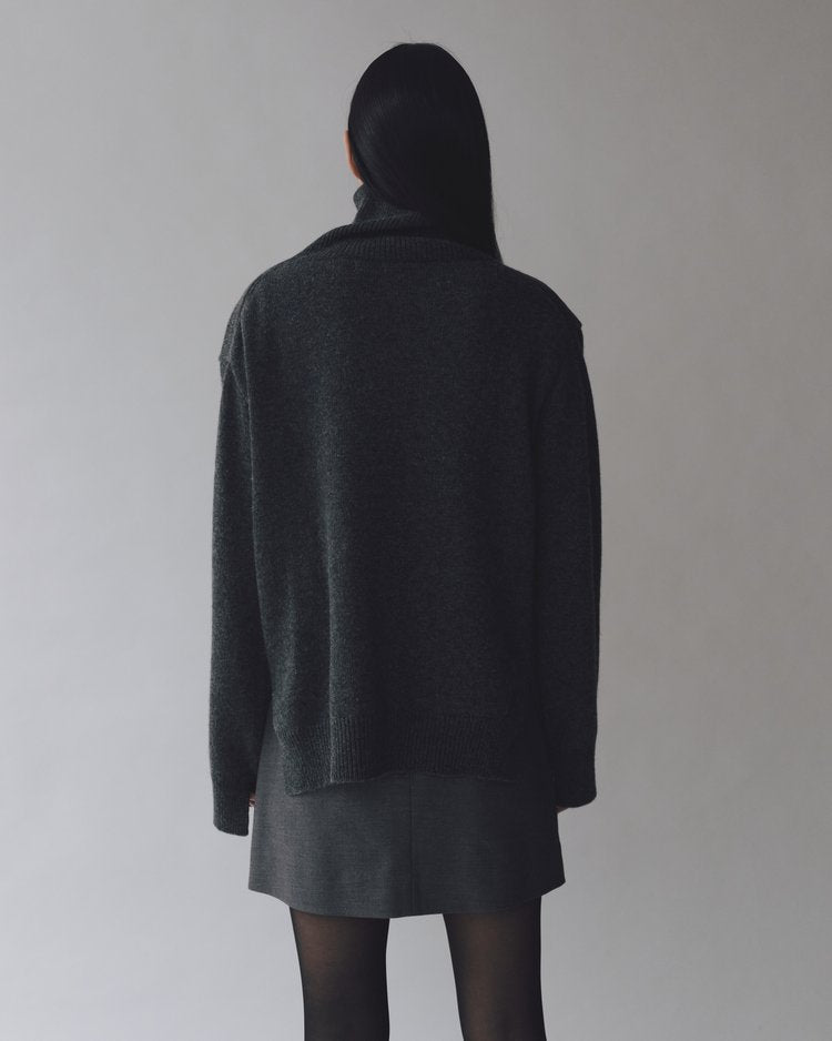 Cashmere blend High Neck Knit - Charcoal