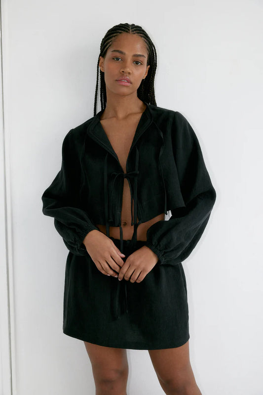 The Tie Top — Black Linen