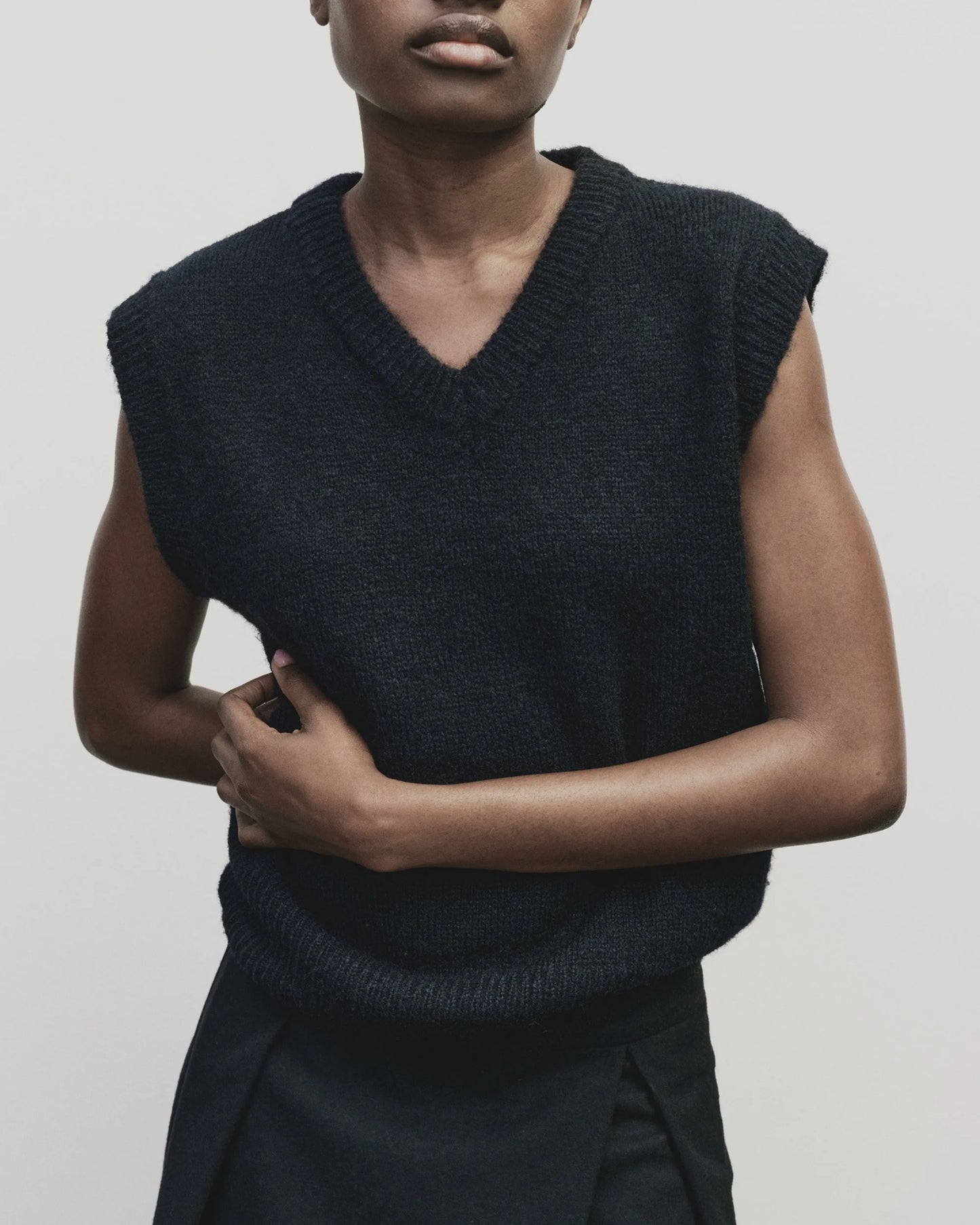 Wool Blend V-Neck Vest — Navy