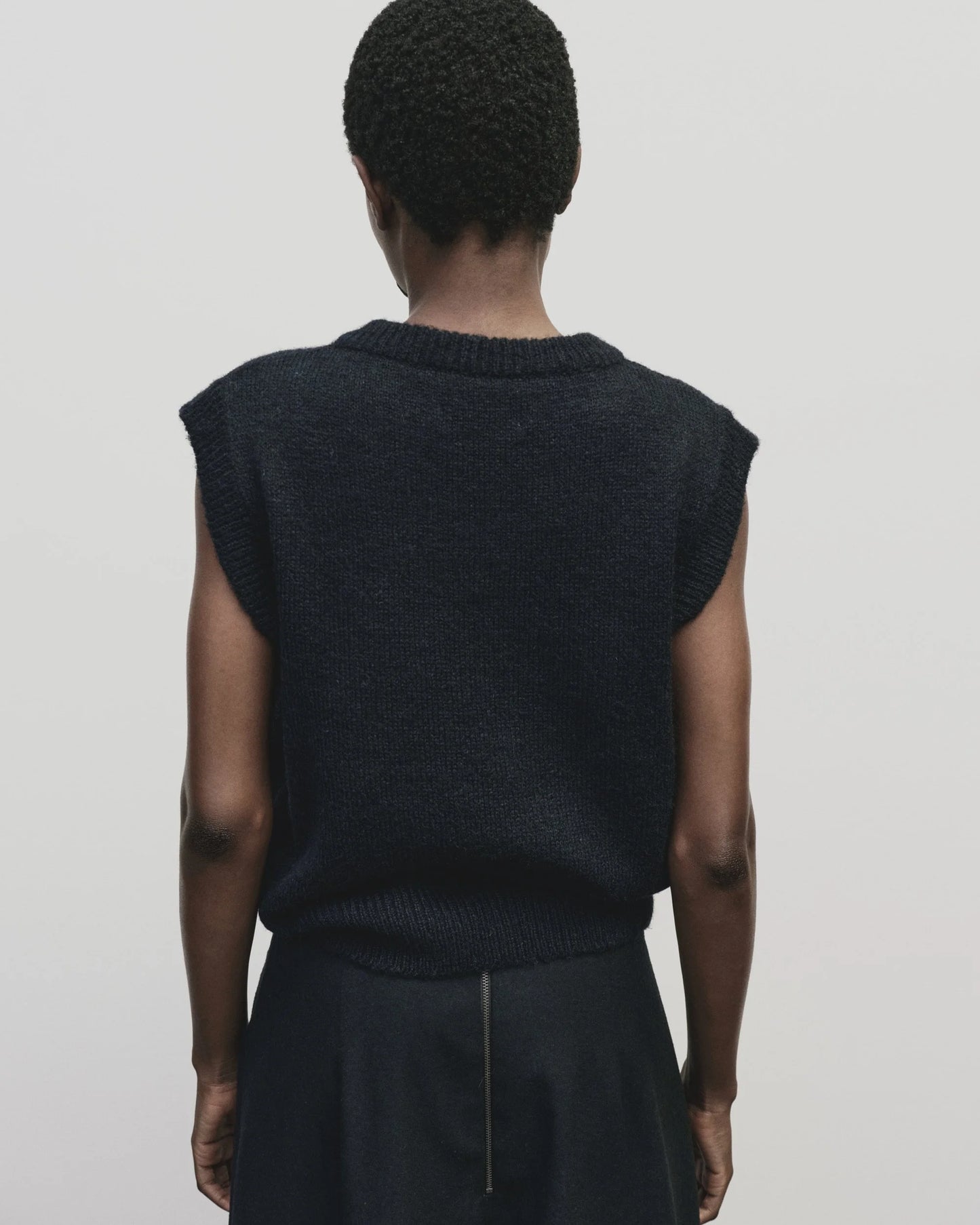 Wool Blend V-Neck Vest — Navy