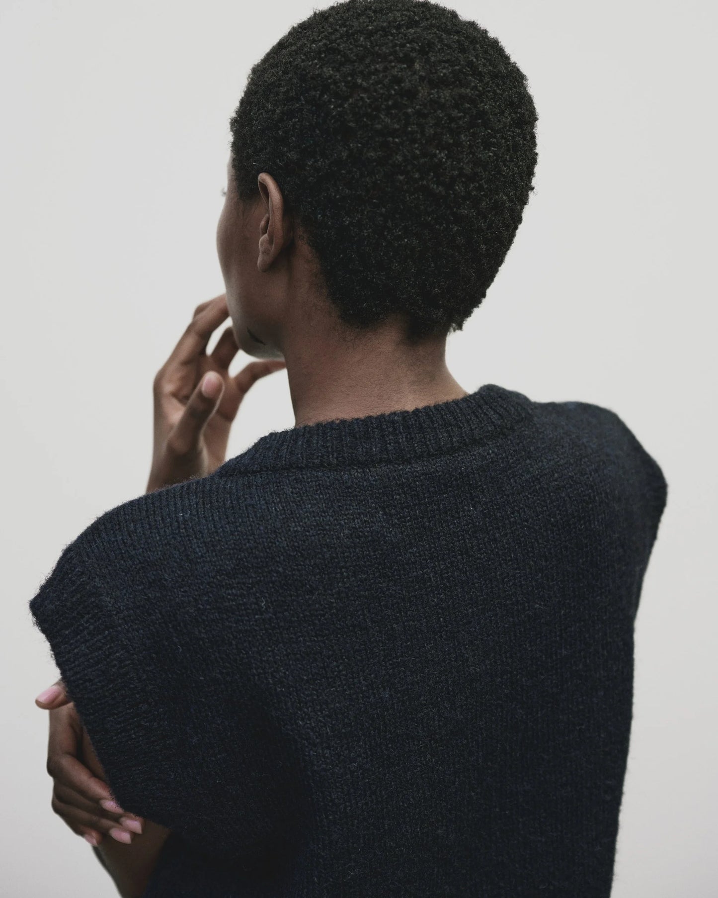 Wool Blend V-Neck Vest — Navy